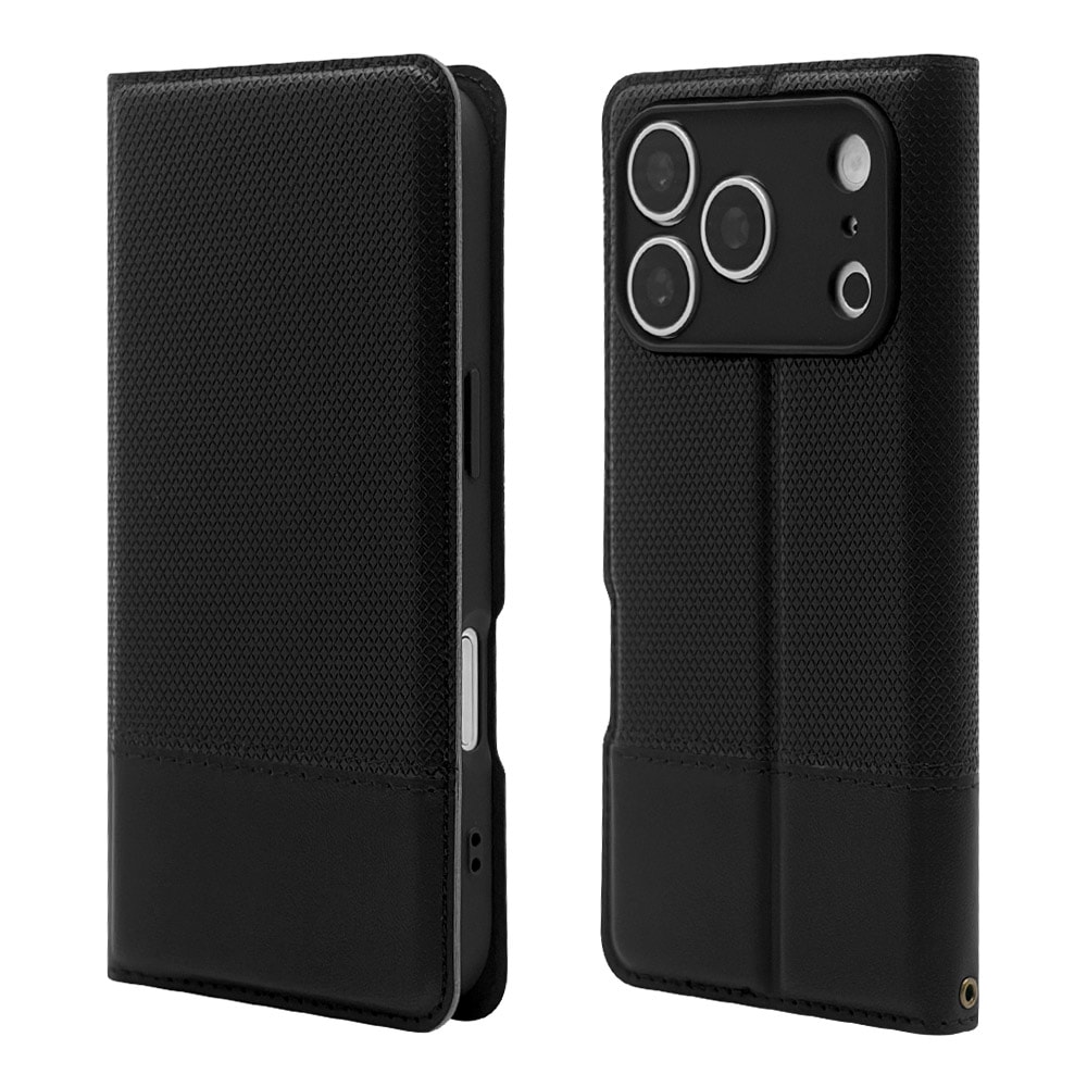 iPhone18 Pro 17 Pro ケース カバー 手帳型 薄型 BLACK STONE Dual