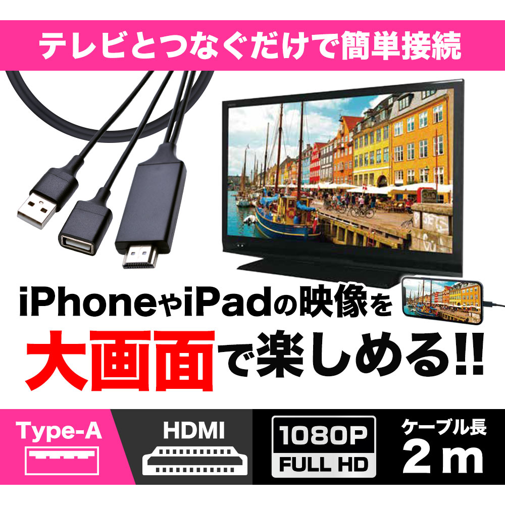 HD ミラーリングケーブル　iphone テレビ HDMI