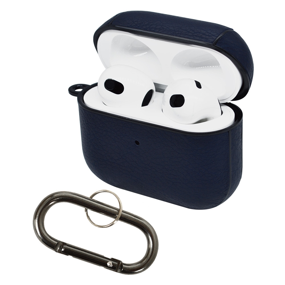 AirPods 第3世代 ケース カバー ハイブリッド PU＋PC カラビナ付き ワイヤレス充電対応 ネイビー エアポッズ 6791AP3HB |  イヤホン/マイク/変換