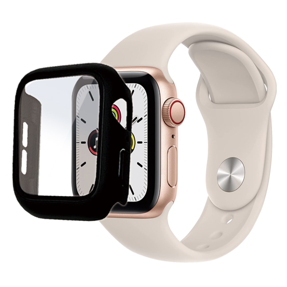 Apple Watch series6 series5 series4 SE第2世代 SE 40mm ガラスフィルム ケース カバー ハイブリッド  高光沢 高透明 クリア PC+GLASS ガラス一体型プロテクター 表面硬度9H ブラック アップルウォッチ GHB3744AW40 ラスタバナナ |  保護フィルム/ガラス