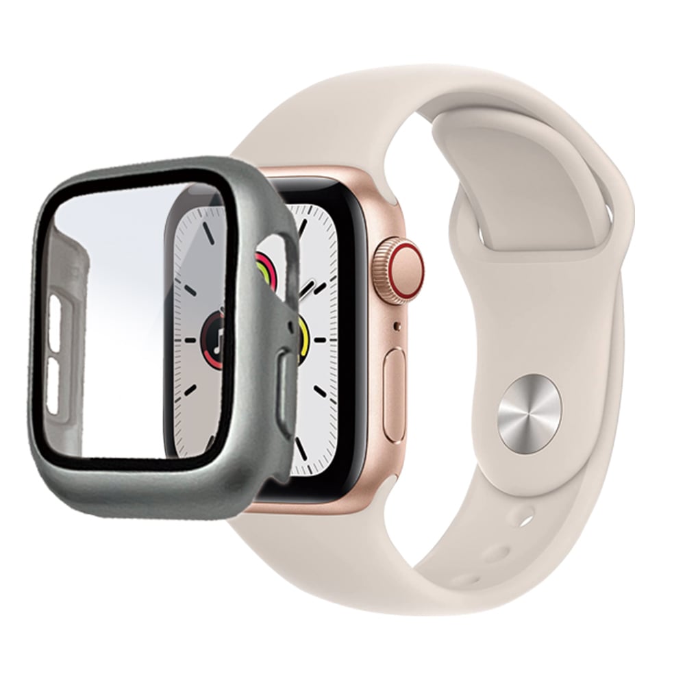 Apple Watch series6 series5 series4 SE第2世代 SE 40mm ガラスフィルム ケース カバー ハイブリッド  高光沢 高透明 クリア PC+GLASS ガラス一体型プロテクター 表面硬度9H シルバー アップルウォッチ GHB3745AW40 ラスタバナナ Apple  Watch/ウェアラブル端末,Apple ...