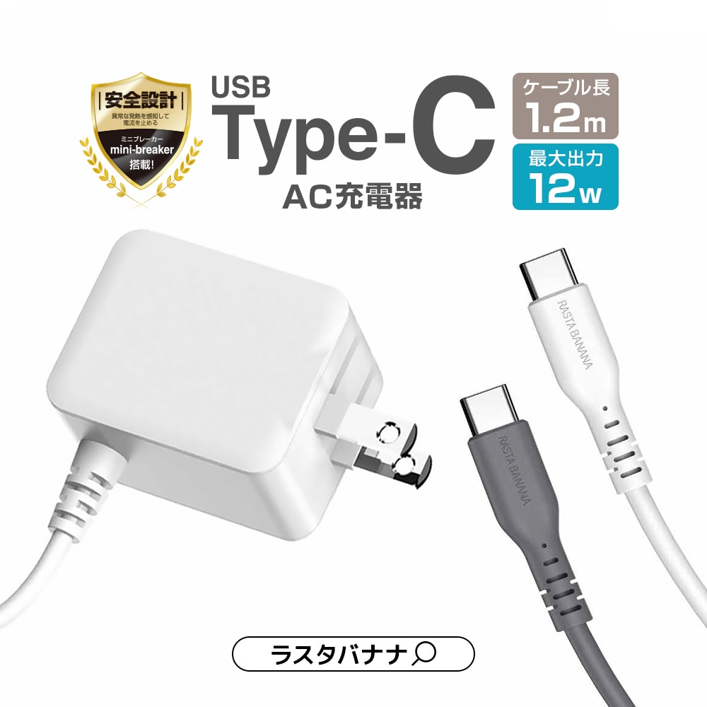 充電器 ACアダプター AC充電器 タイプC ケーブル直付 mini-breaker付