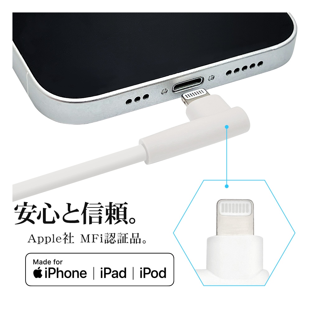 iPhone iPod iPad MFi認証 L字ライトニングケーブル やわらかい からみにくい 充電 通信 横持ち ヨコ 2.4アンペア 1メートル  タイプA Type-A to Lightning 2.4A 1m ブラック R10CAAL2A07BK ラスタバナナ-ラスタバナナダイレクト