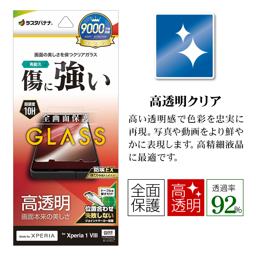 クリアネオ 未使用 Xperia1 VIII SO-51G SOG17 XQ-GE44 ガラスフィルム 全面保護 高光沢