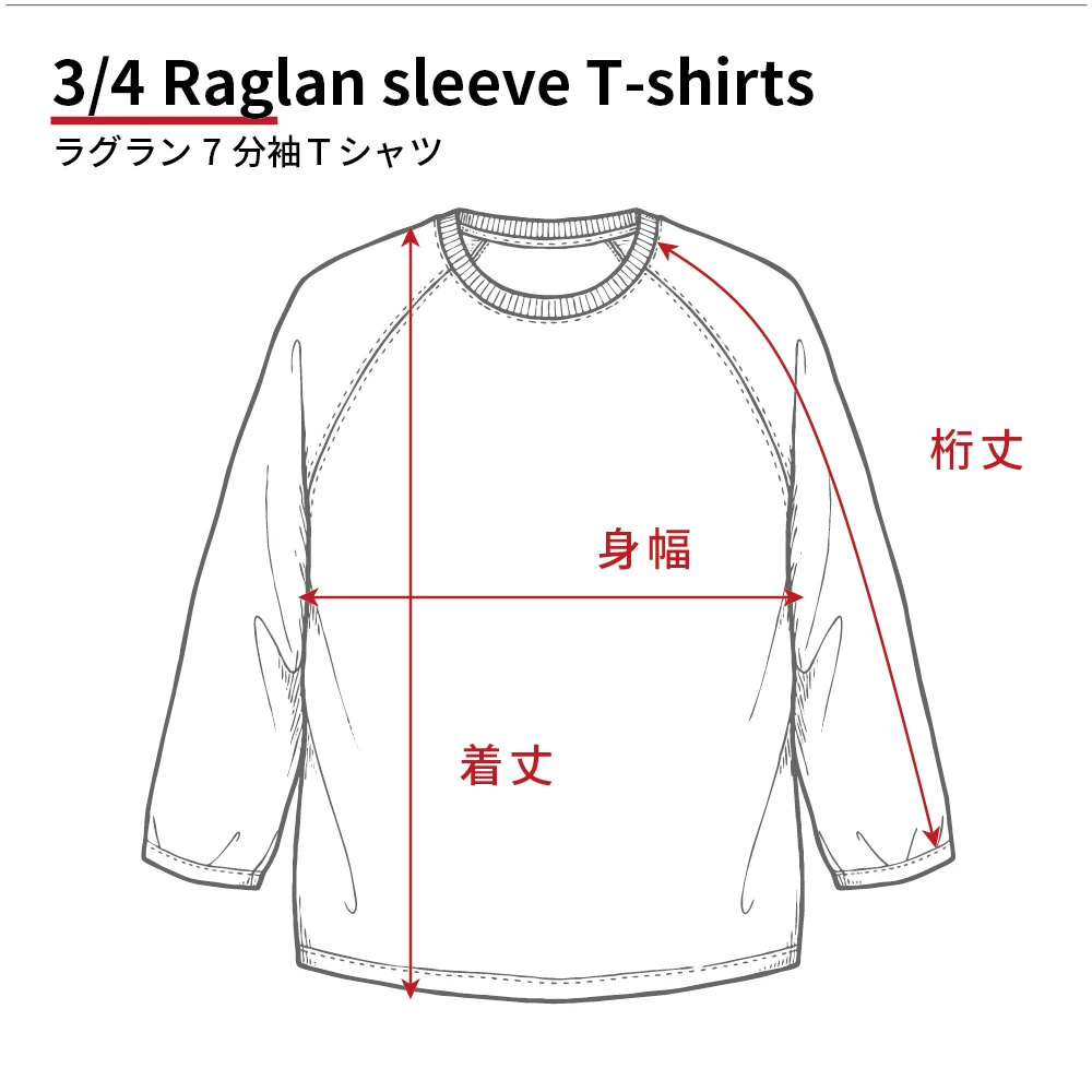 七分袖ラグランTの採寸方法