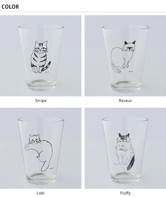 松尾ミユキ Glass tumbler L  グラス タンブラー ガラス ネコ 猫 イラスト おしゃれ かわいい インテリア プレゼント 大きめ  
