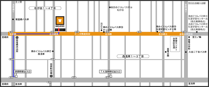 田原町駅からのアクセス