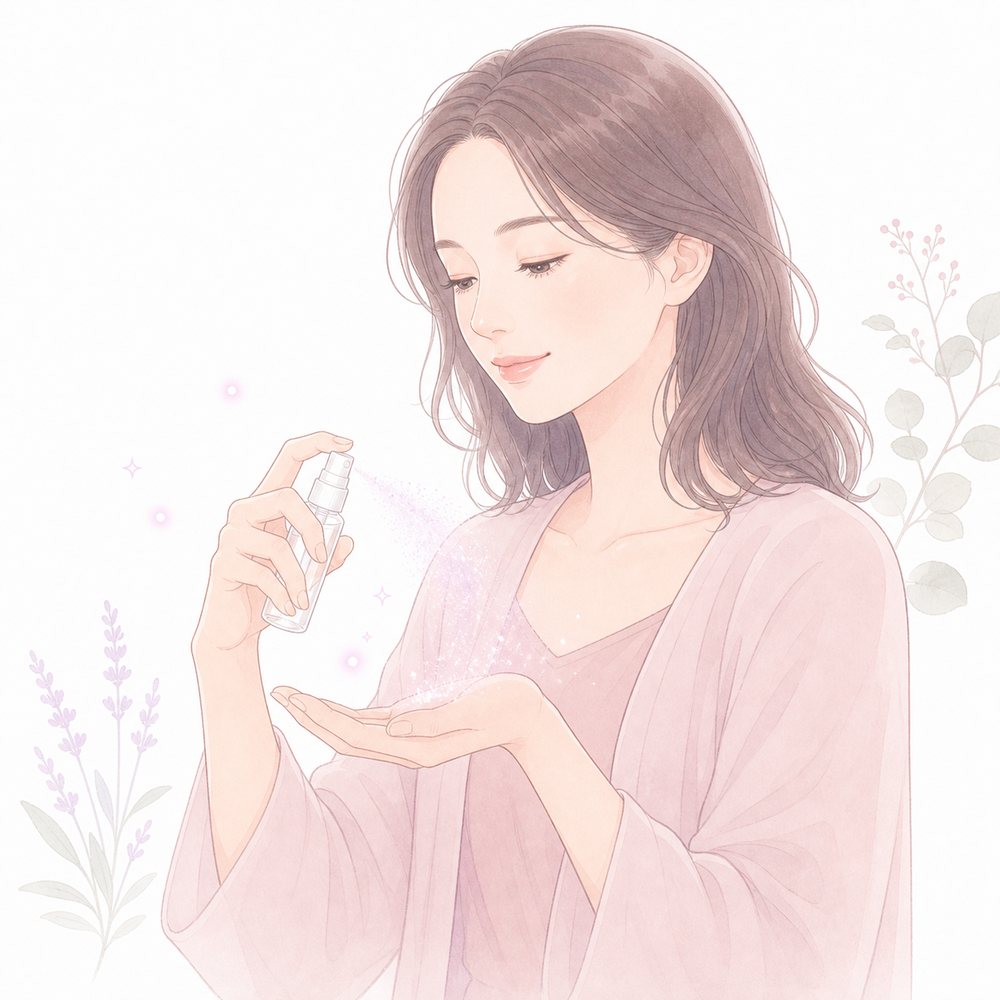 手のひらにスプレーする