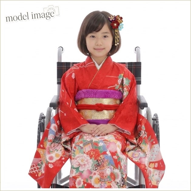 車いす用7歳女の子感動楽チャック着物（七五三や七草祝い）チャックを