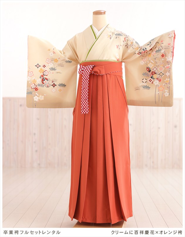 袴セット初詣正月茶席成人謝恩卒業式花柄二尺袖オレンジ紫パープル