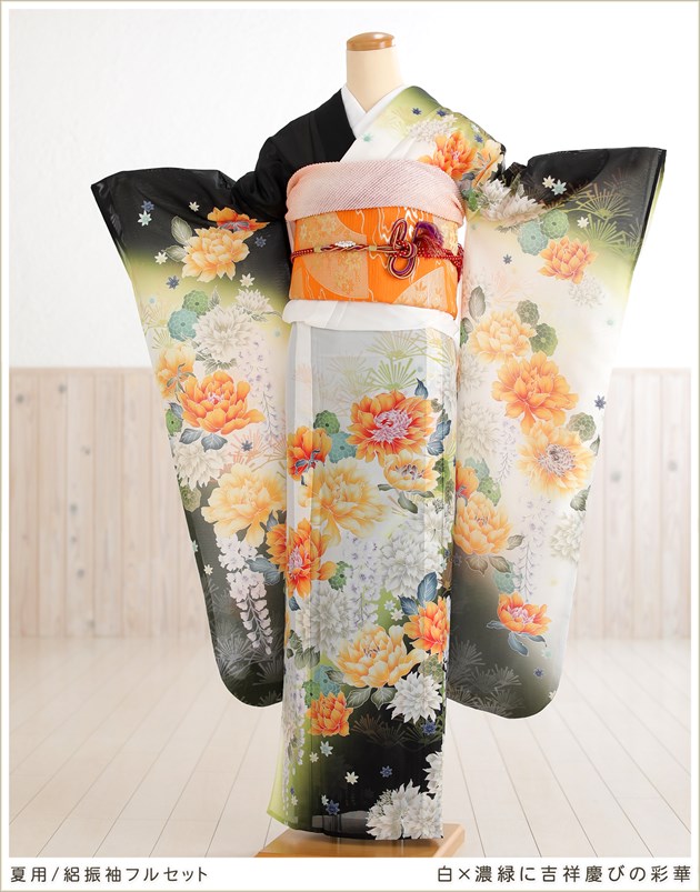 V3791 ○高級 正絹 唐織 振袖用 六通 袋帯 蝶々-