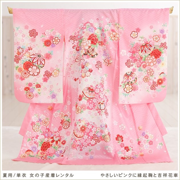 夏のお宮参りに女の子産着レンタル（単衣）涼しい薄手タイプの人気