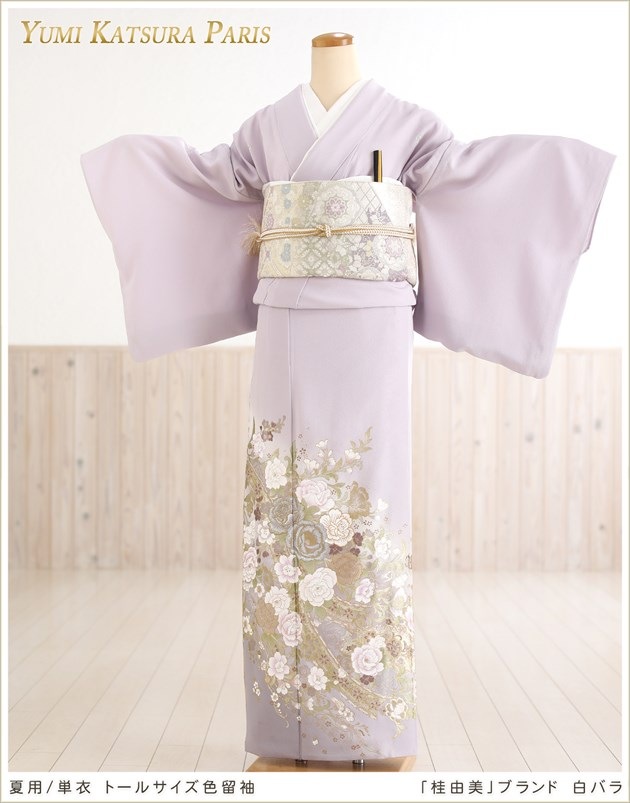 夏用単衣トールサイズ色留袖レンタル｜高身長170cm前後対応の五つ紋