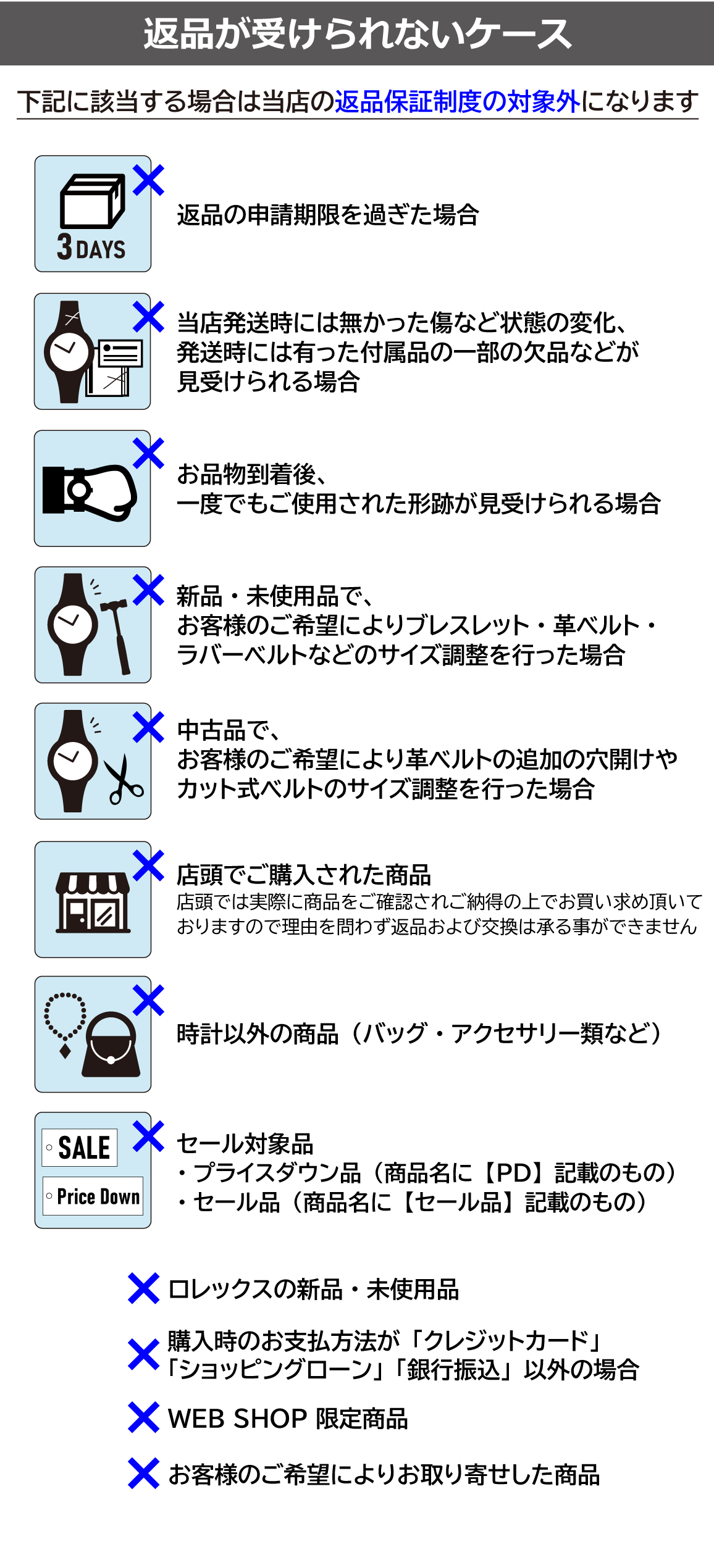 返品保証制度について ｜中野のブランド時計販売・買取なられんず