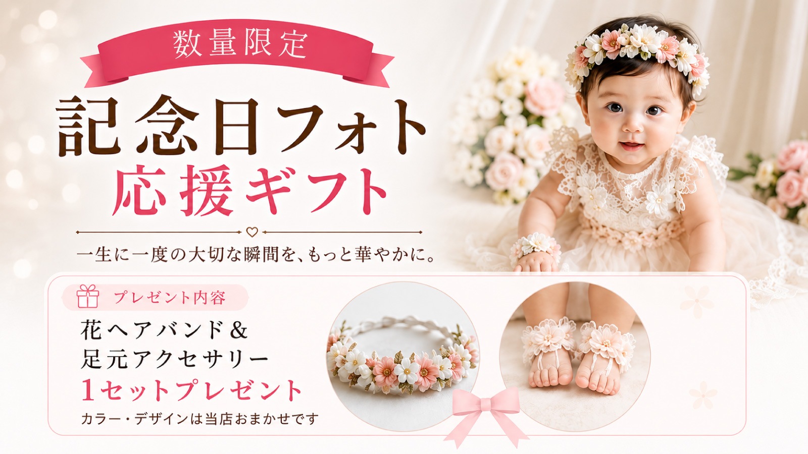 記念日フォト応援ギフトキャンペーン 対象ドレスご購入で花小物プレゼント