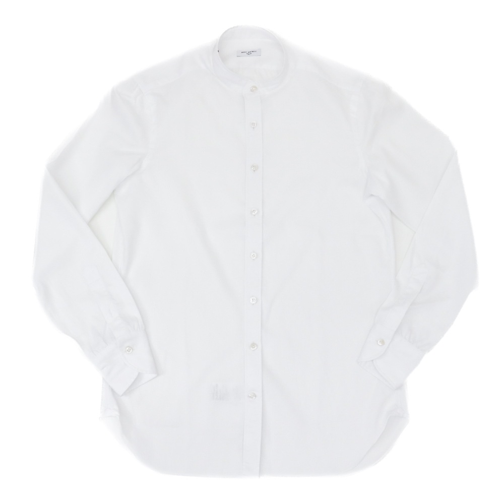 RING JACKET Napoli リングヂャケットナポリ ハンド3工程 バンドカラーカラーシャツ【ホワイト×ホワイト/シャドーストライプ】