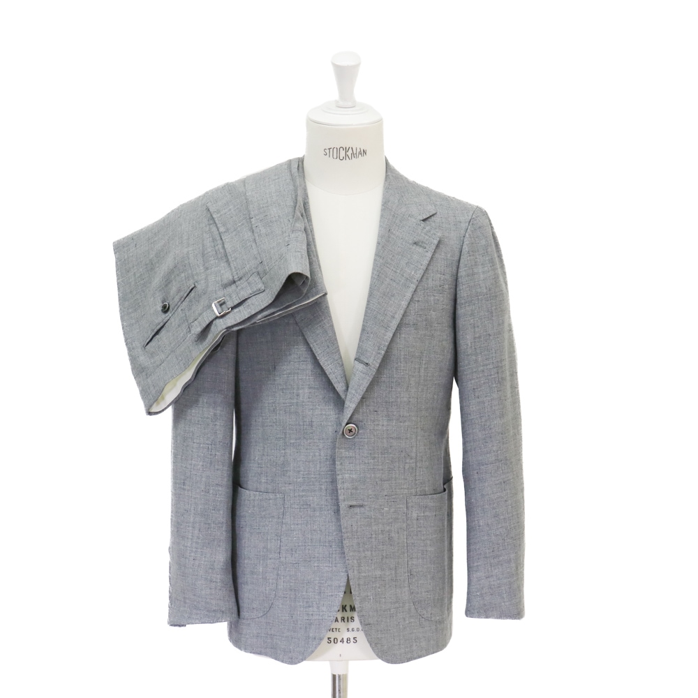 RING JACKET MEISTER リネン・ウール 3B2プリーツセットアップスーツ【グレー/無地】 Model NO-286 S-178　E.ZAGNA/SUMMER TWIST-RING JACKET EXCLUSIVE-