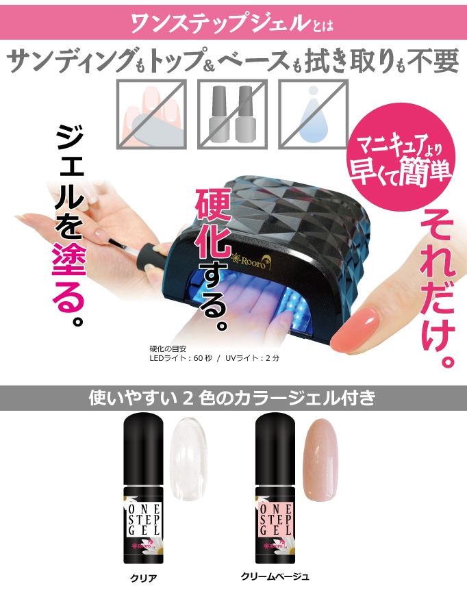 ワンステップジェルキット ジェルネイル ジェルネイルキット Ledライト付きキット Rooro ネイル用品 美容雑貨通販ローロ