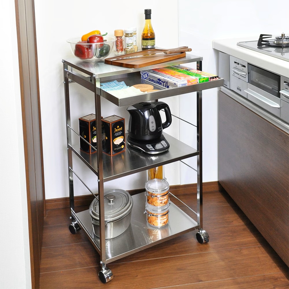 ステンレス製 作業台キッチンワゴン【引き出し付き・幅73.5cm