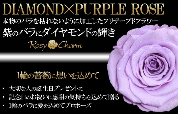 ダイヤモンドローズ プリザーブドフラワー 紫色の薔薇 1本