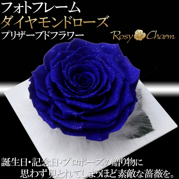 大輪 青い薔薇｜フォトフレーム ダイヤモンドローズ プリザーブドフラワー【写真立て】