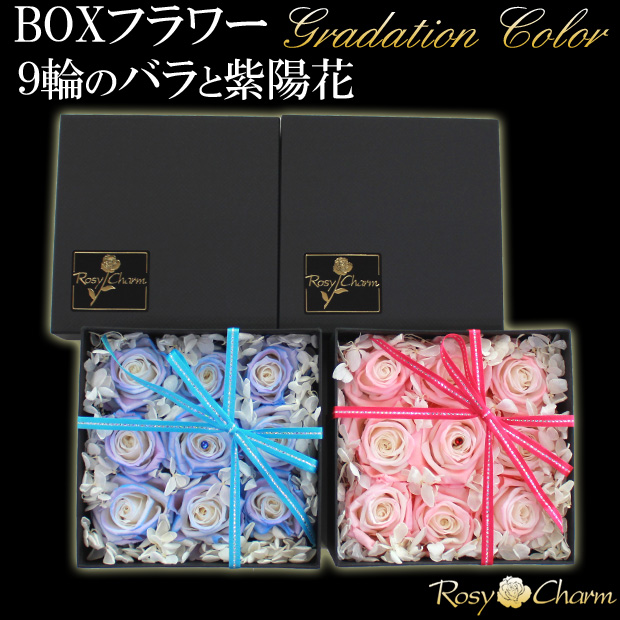 フラワーボックス｜9輪の薔薇と紫陽花｜プリザーブドフラワー