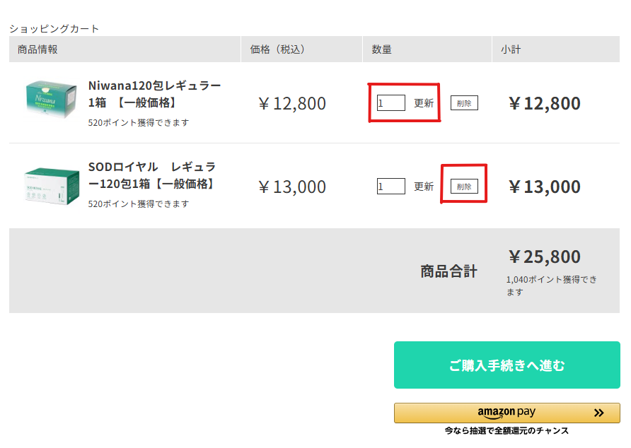 カート内の商品