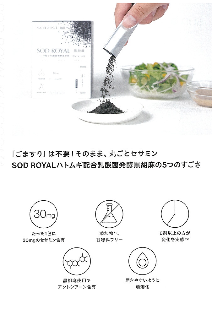 乳酸菌で発酵させた黒胡麻には、セサミンがたっぷり