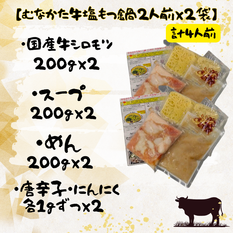 むなかた牛 塩もつ鍋セット（2人前）×2セット 【冷凍】 | 肉フェア