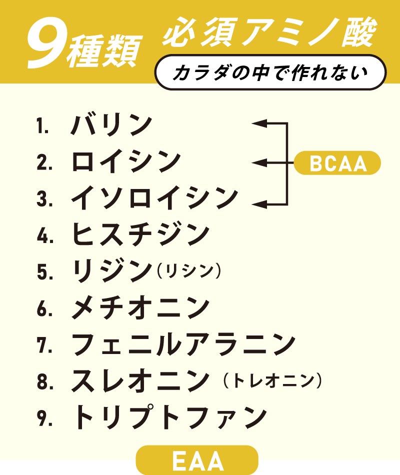 カラダの中で作れない必須アミノ酸9種類