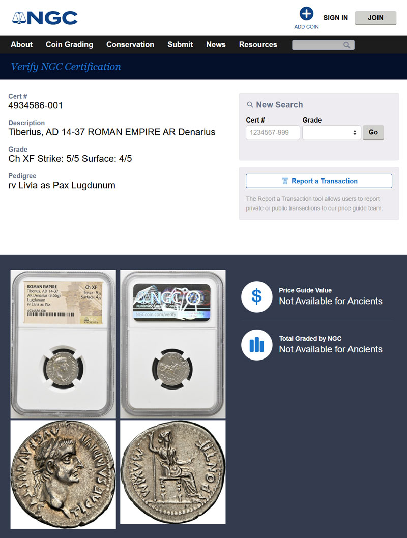 ChXF】バイブル・ペニー ローマ帝国 ティベリウス帝 デナリウス銀貨 36