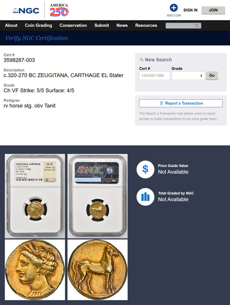 ChVF】カルタゴ エレクトラム・スターテル貨 紀元前320-270年頃 タニト