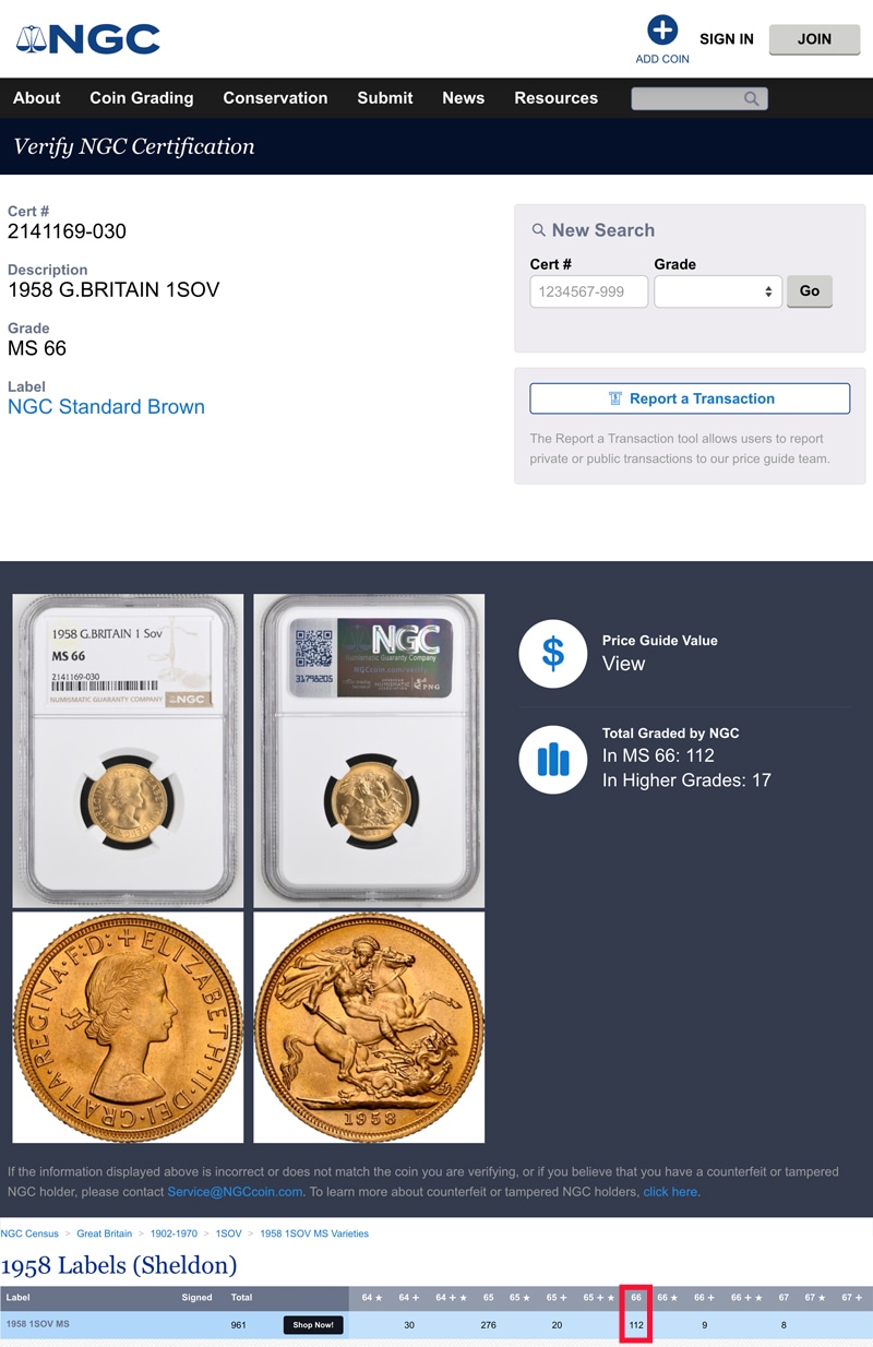 Sold1965年 エリザベス2世 ソブリン金貨 MS65 NGC | ソブリン イギリス