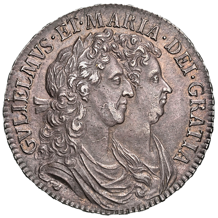 準最高鑑定】英国 ウィリアム＆メアリー ハーフクラウン銀貨 1689年