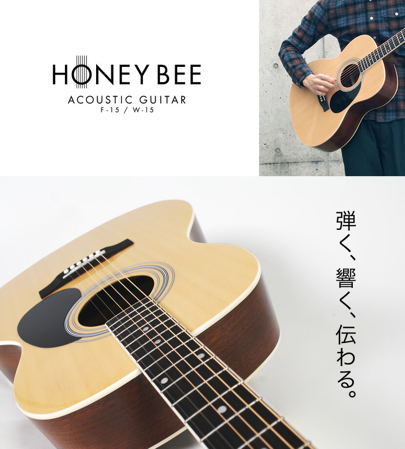 アコースティックギター HONEY BEE W-15/F-15/HJ-18 16点 初心者セット【アコギ 入門セット W15 F15 HJ18  初心者】【大型荷物】 | アコースティックギター
