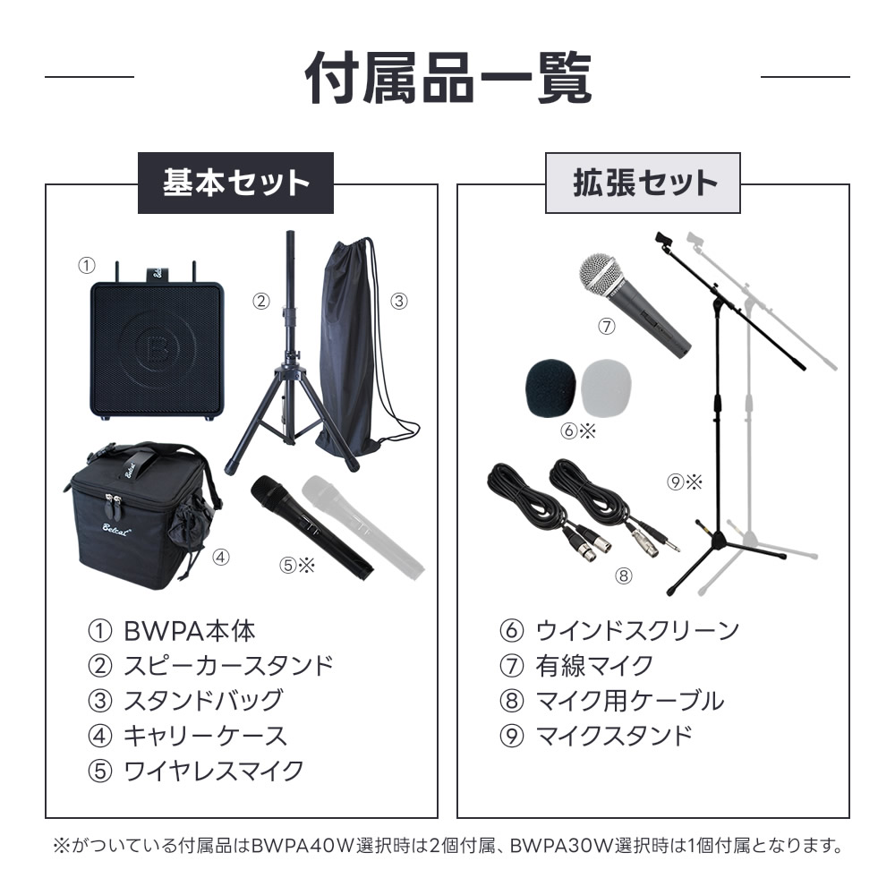 ポータブルPAアンプ ワイヤレスマイク付き Belcat BWPA-30W 基本セット