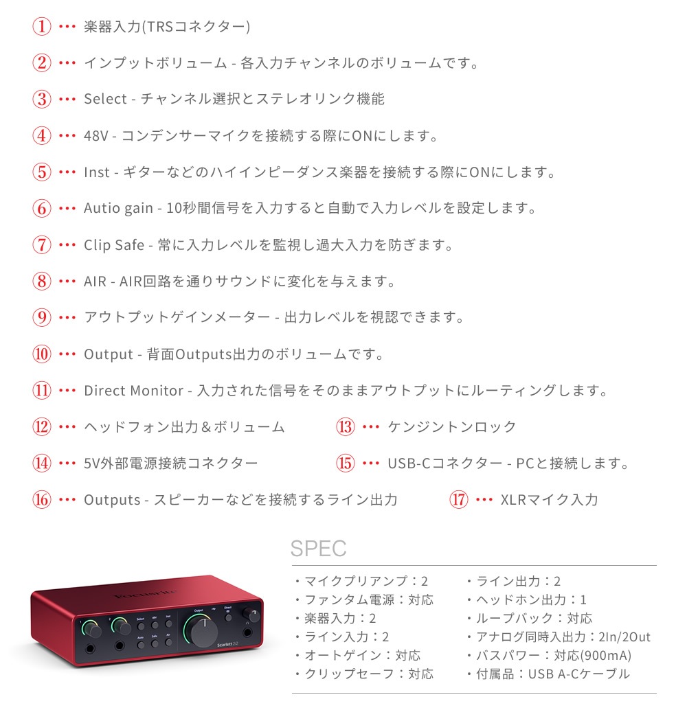 Focusrite USBオーディオインターフェース Scarlett 2i2 4th Gen【第4