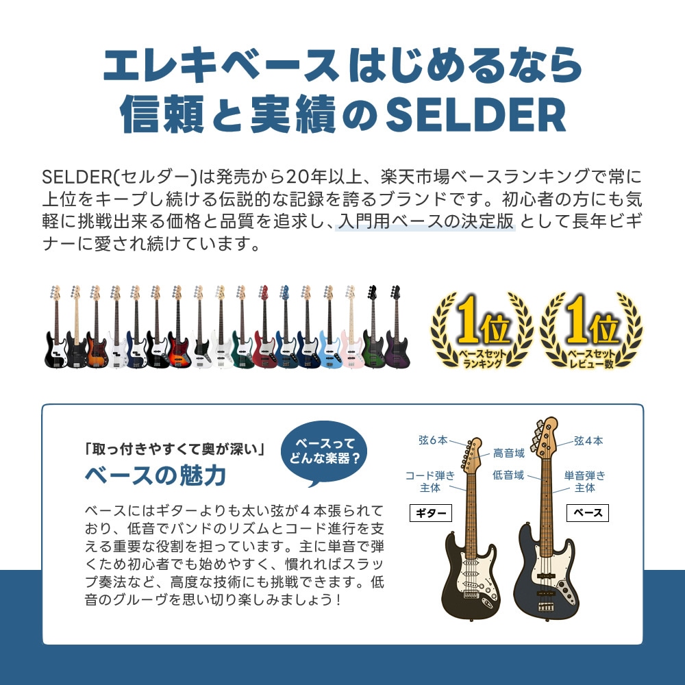 SELDER 4弦エレキベース ブラック シールド付新品　定価、約22000円。 SELDER エレキベース JBC-04/PBC-04 リミテッドセット〔セルダー JBC04