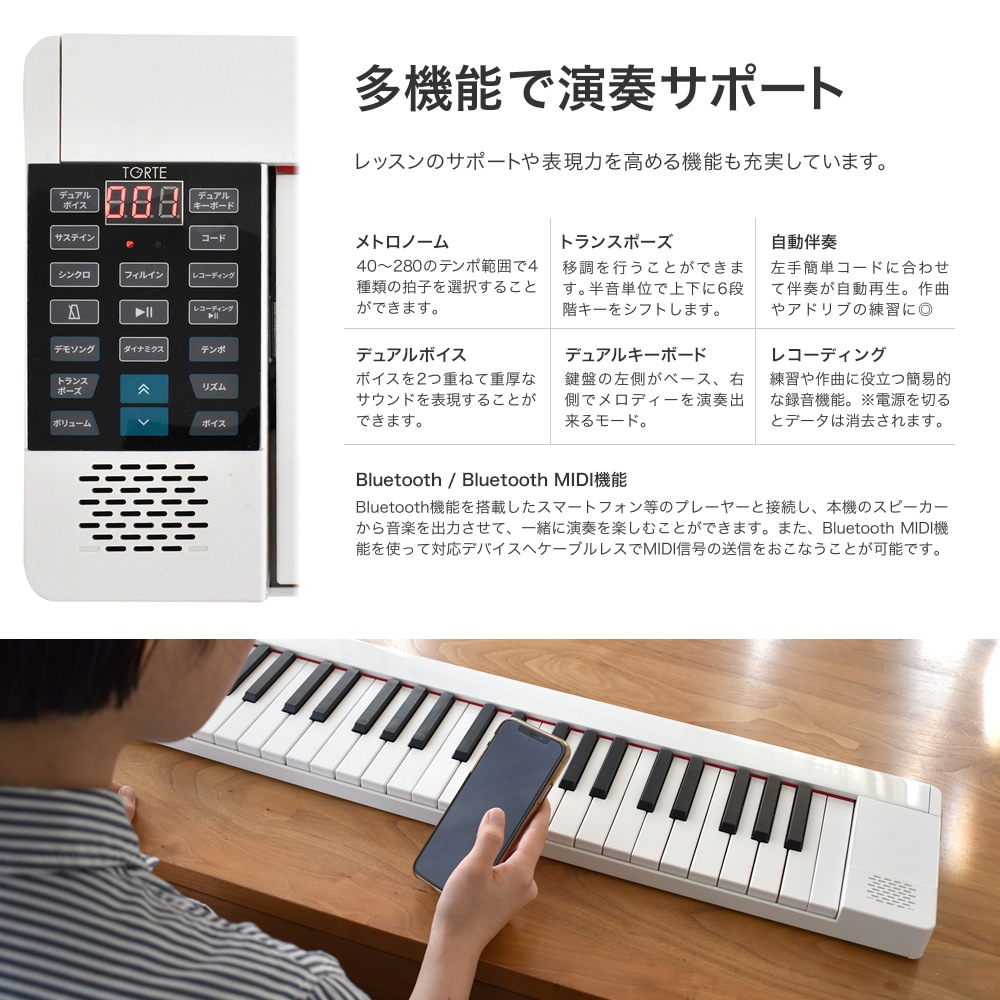 折りたたみ 電子ピアノ TORTE PH-88X 単品 (ペダル・ケース付き