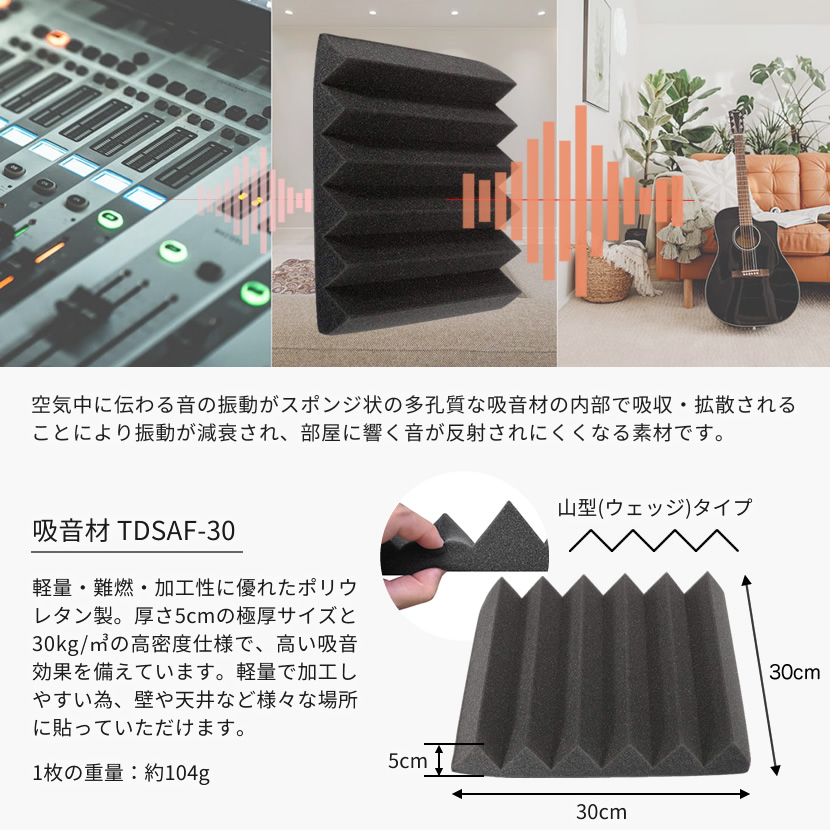 TRUEDYNA 吸音材 耐水性両面テープつき TDSAF-30/12 (12枚入り)【反響 