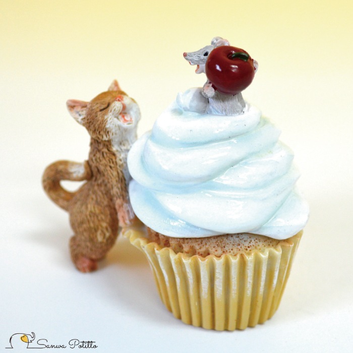 茶トラ猫 ねこ ネコ レトロ アンティーク風 カップケーキ 猫とねずみ 置物 オブジェ プレゼント ギフト かわいい ミニチュア Eva 高さ約6 5cm すべての商品 三和ポチット