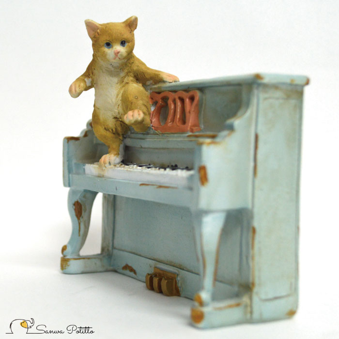 猫とピアノの置物 ピアノを弾く猫 置物 オブジェ ネコ ねこ キャット 楽器 ピアノ