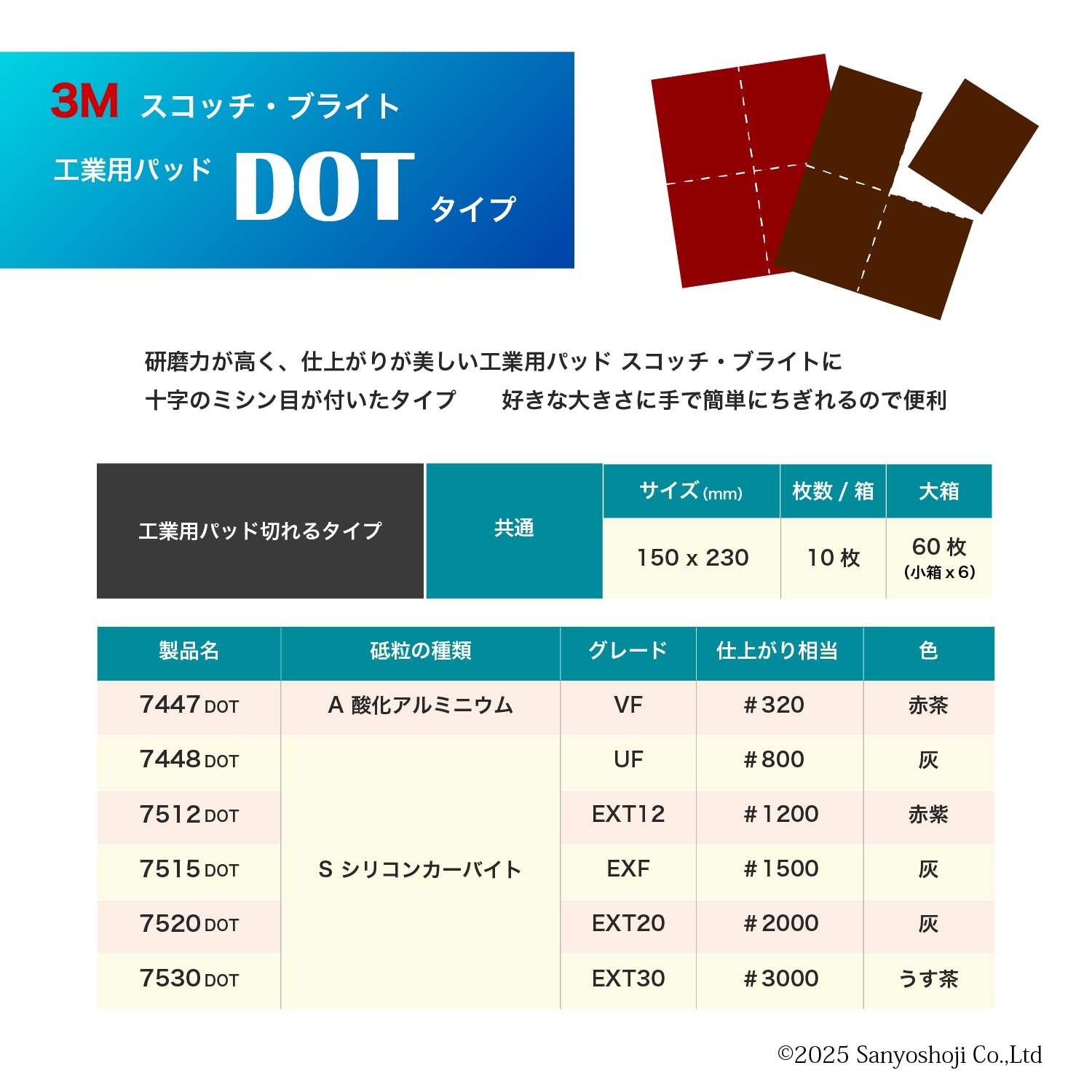 こったん　5点 7448 DOT BOX スコッチブライト 工業用パッド 切れるタイプ 3M