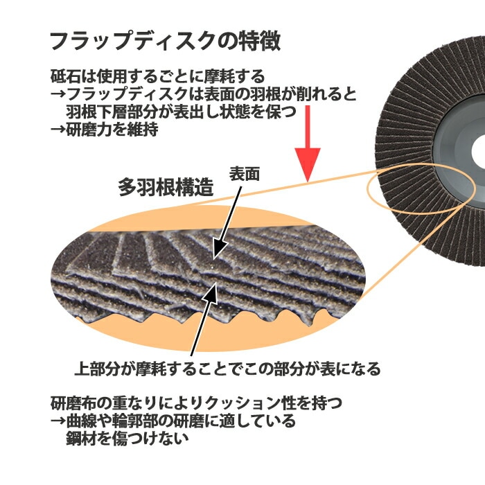 日本レヂボン(レジボン)研削砥石アートディスクAD100A150S10枚/箱フラップディスクの特徴