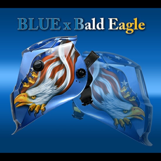 AUWELD 自動遮光面ヘルメット ECO-SOLAR アーク溶接 TIG溶接 半自動溶接 青 ブルー イーグル 遮光度・サイズの調節機能