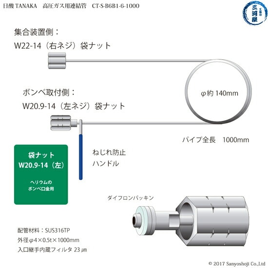 ヘリウム用連結管　CT-S-B6B1-5-1000　概要
