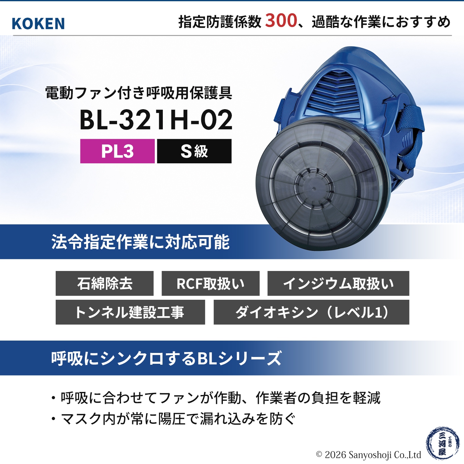 興研 電動ファン付呼吸用保護具 サカヰ式 BL-321H-02 本体/面体 のみ 1