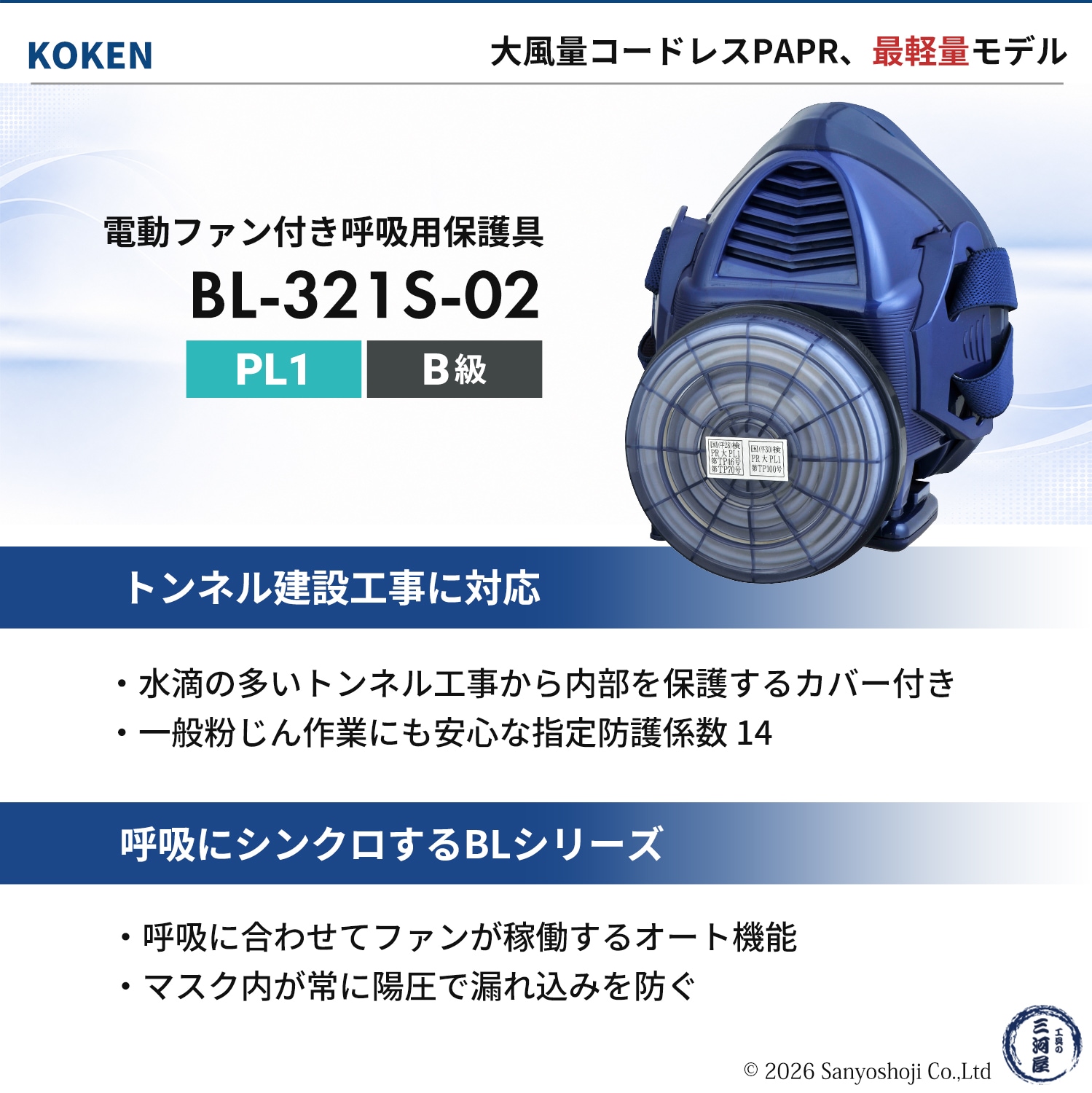 興研 電動ファン付呼吸用保護具 サカヰ式 BL-321S-02 本体/面体 のみ 1