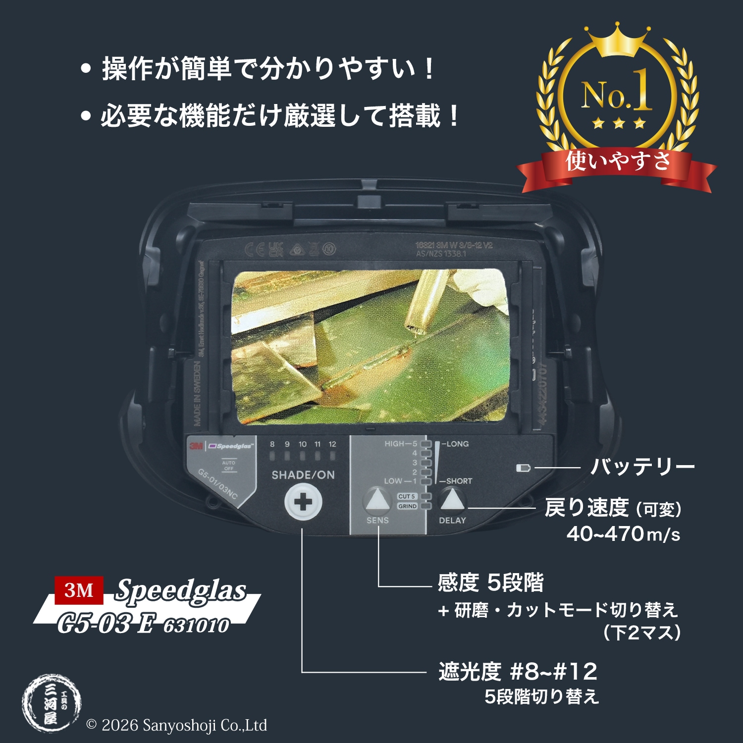 3/31まで 高性能遮熱スモーク 激安施工 3M ( スリーエム ) 自動遮光溶接面 スピードグラス G5-03E 631010 溶接