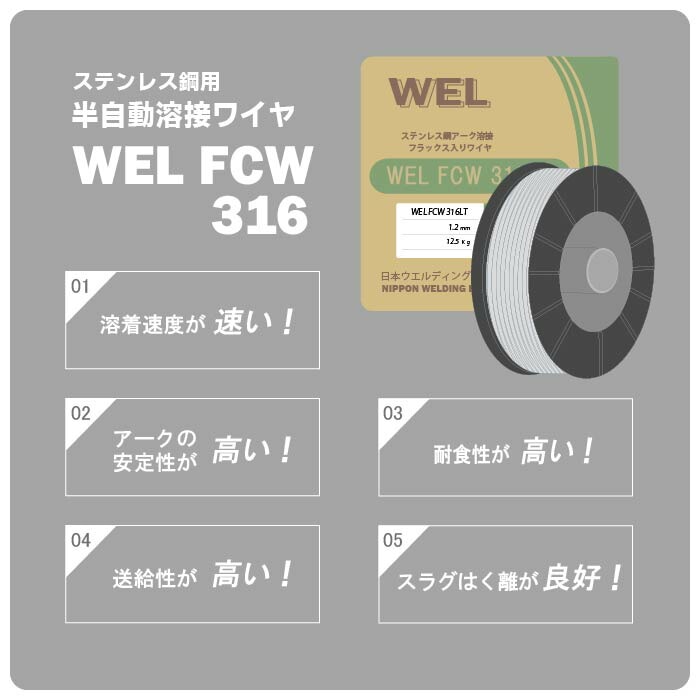 ステンレス鋼用ワイヤ WEL FCW 316LTの特長